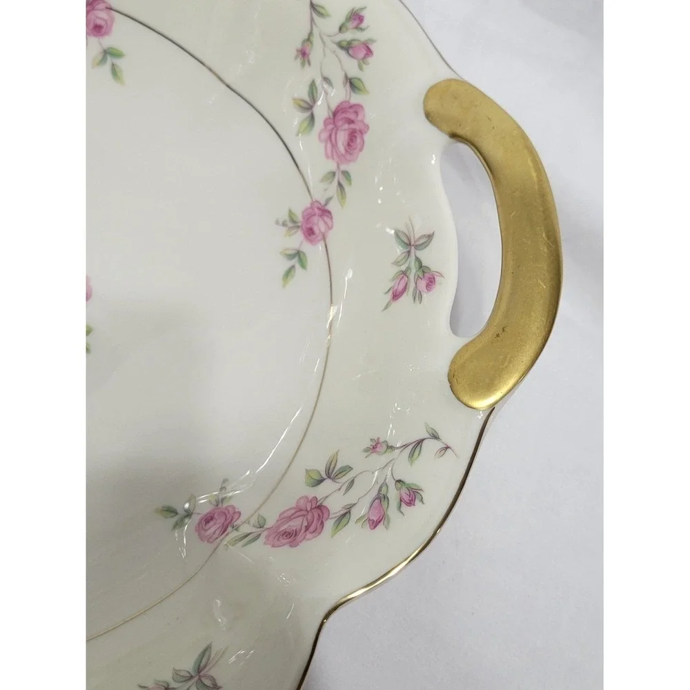 Theodore Haviland Delaware Porcelain Floral Gold Trim Serving Bowl with Handles